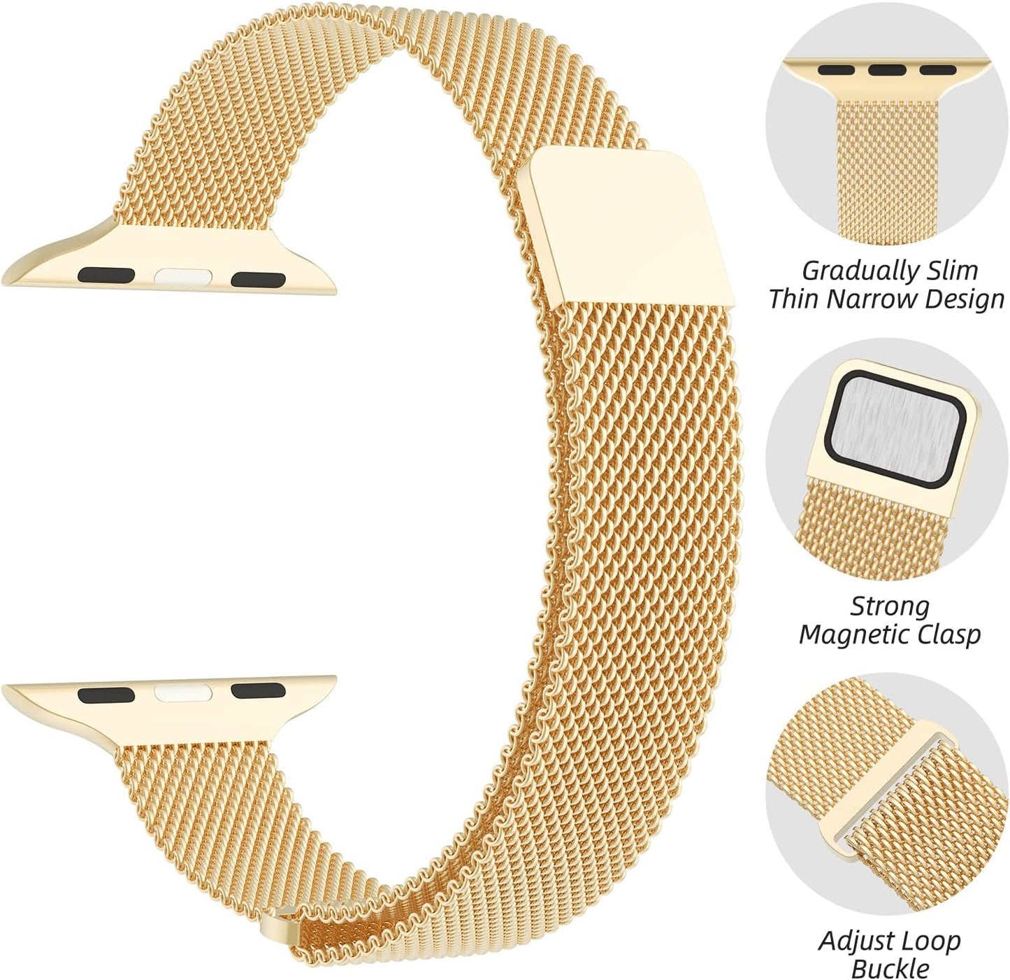 Stainless Steel Mesh Loop Magnetic Clasp Bands Compatible with Apple Watch 38Mm 40Mm 41Mm 42Mm 44Mm 45Mm, Slim Thin Replacement Sport Strap Bracelet for Iwatch Series 8/7/6/5/4/3/2/1 SE