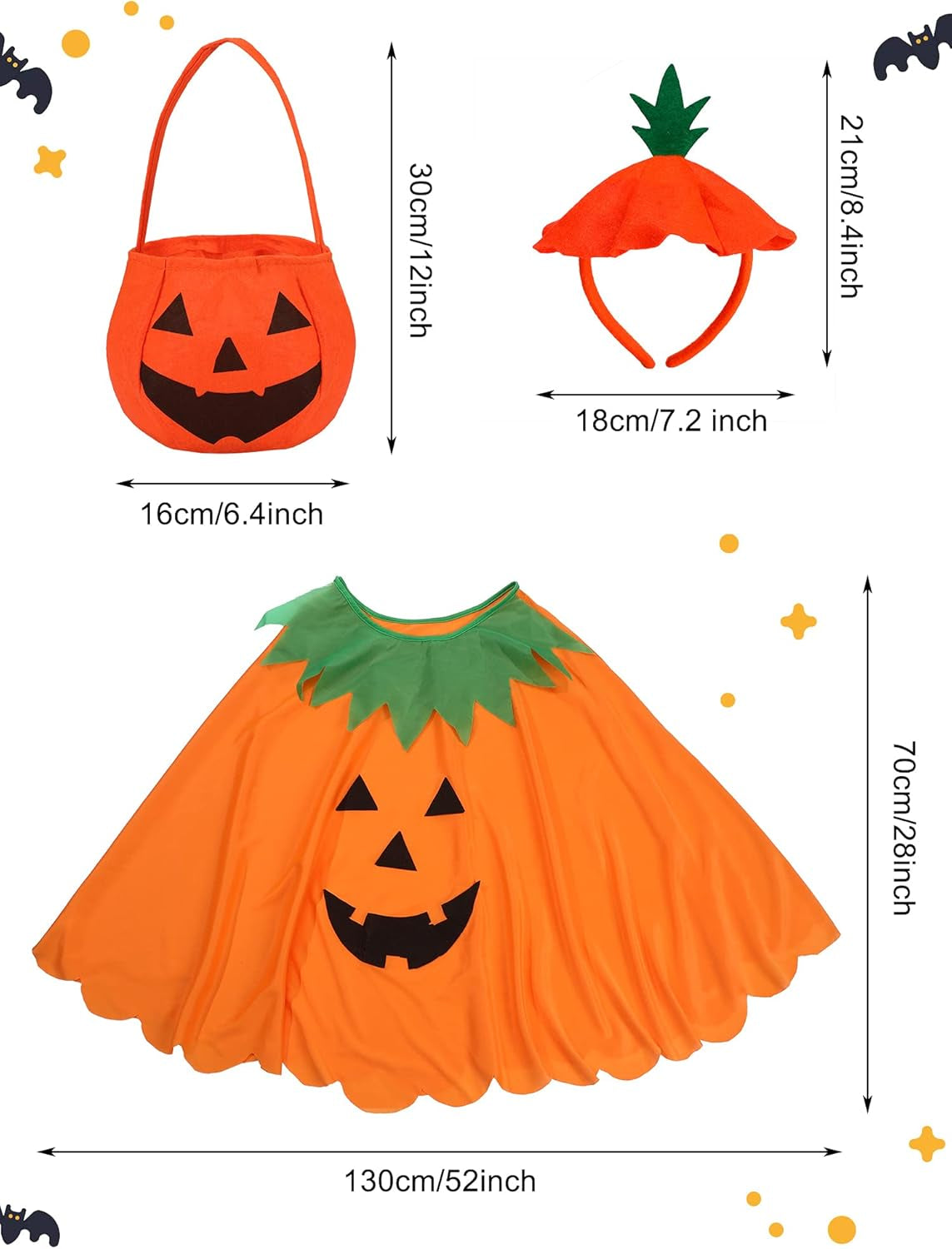 Adult Halloween Pumpkin Costume Set Pumpkin Cloak Poncho with Candy Bag Hat Pumpkin Handbag Funny Headband