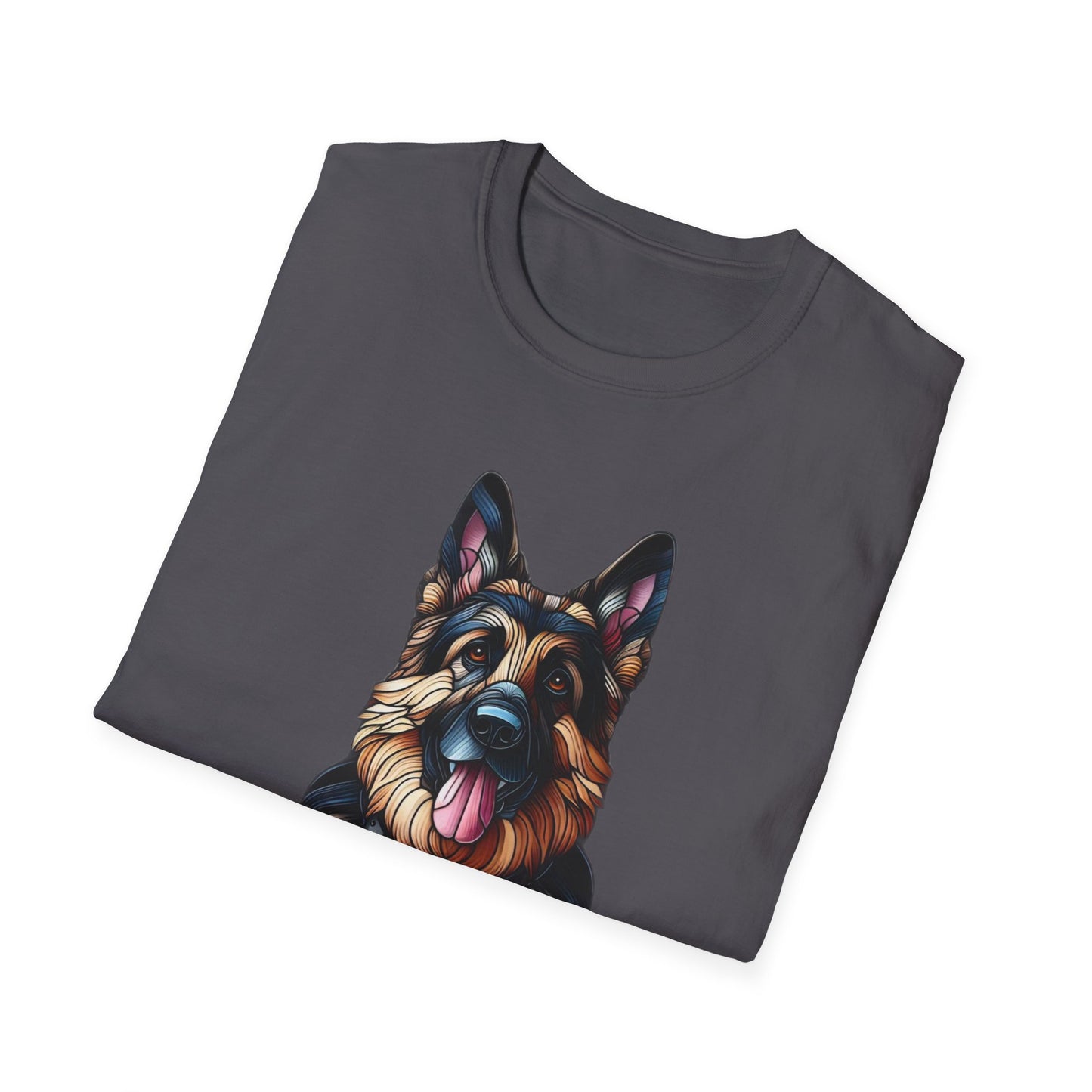 German Shepherd Stained Glass Unisex Softstyle T-Shirt