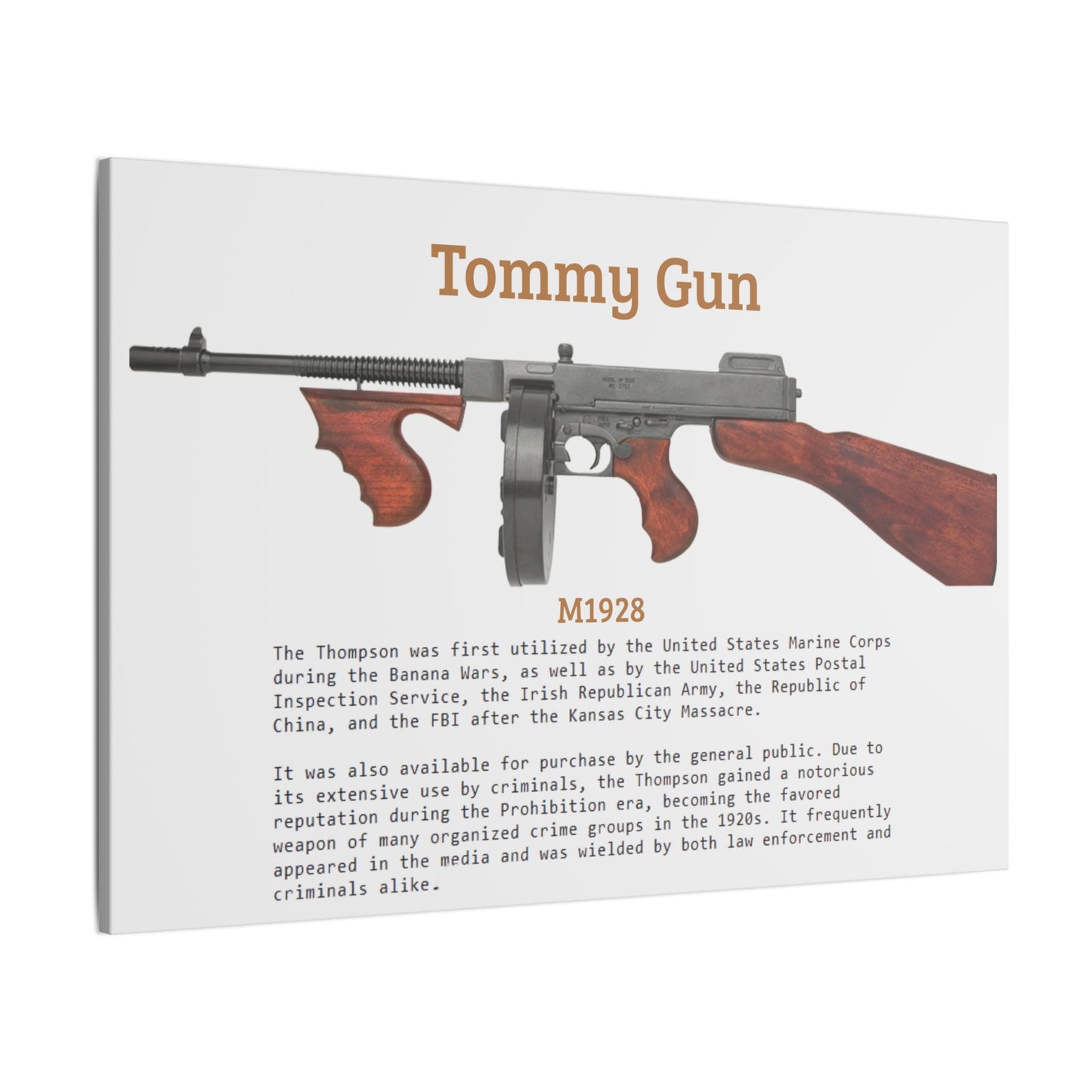 Thompson submachine gun TOMMY GUN M1928 Matte Canvas, Stretched, 0.75" (Multi-Size)