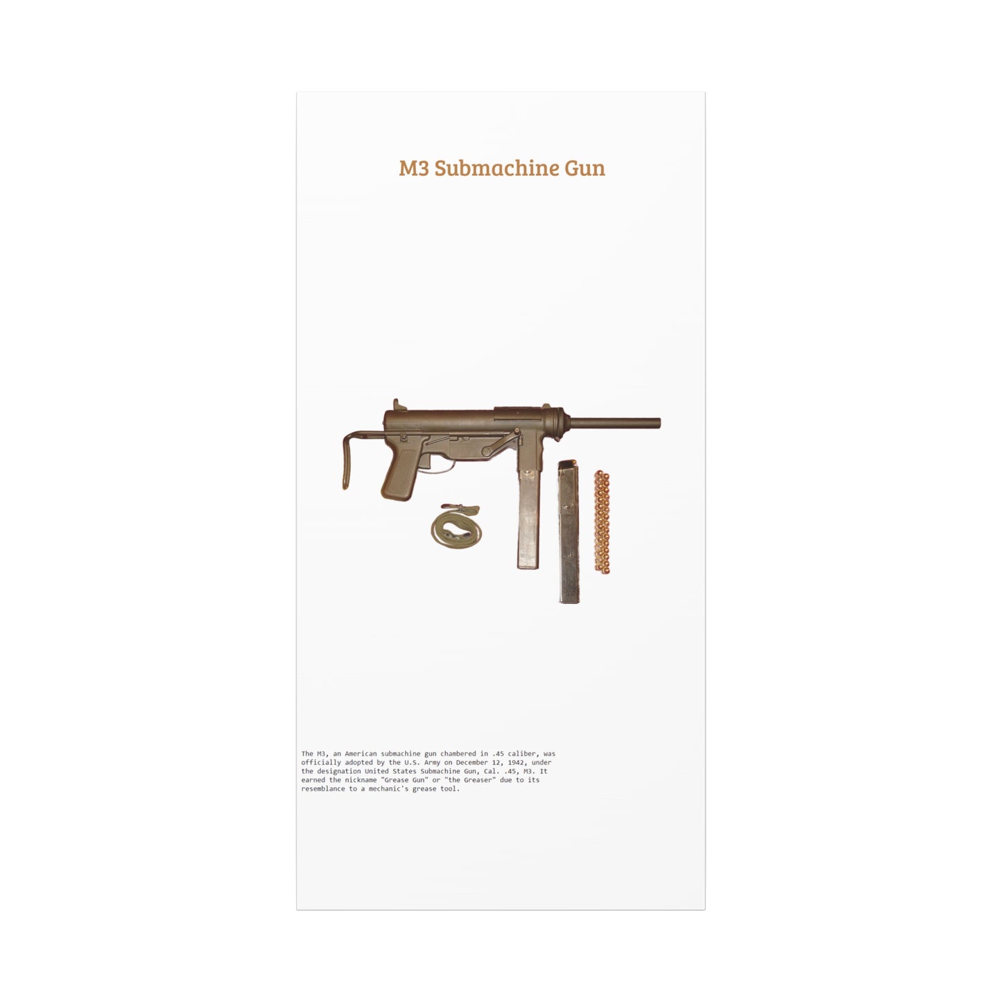 Grease Gun M3 submachine gun Matte Canvas, Stretched, 1.25"