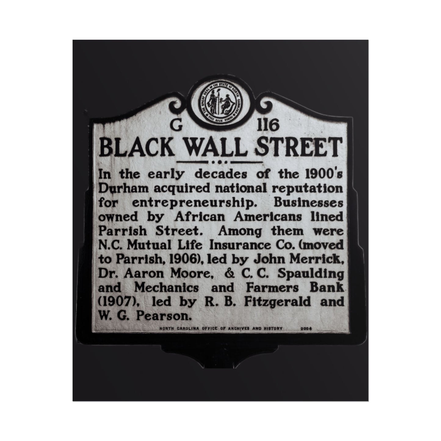BLACK WALL STREET DURHAM NORTH CAROLINA Rolled Posters