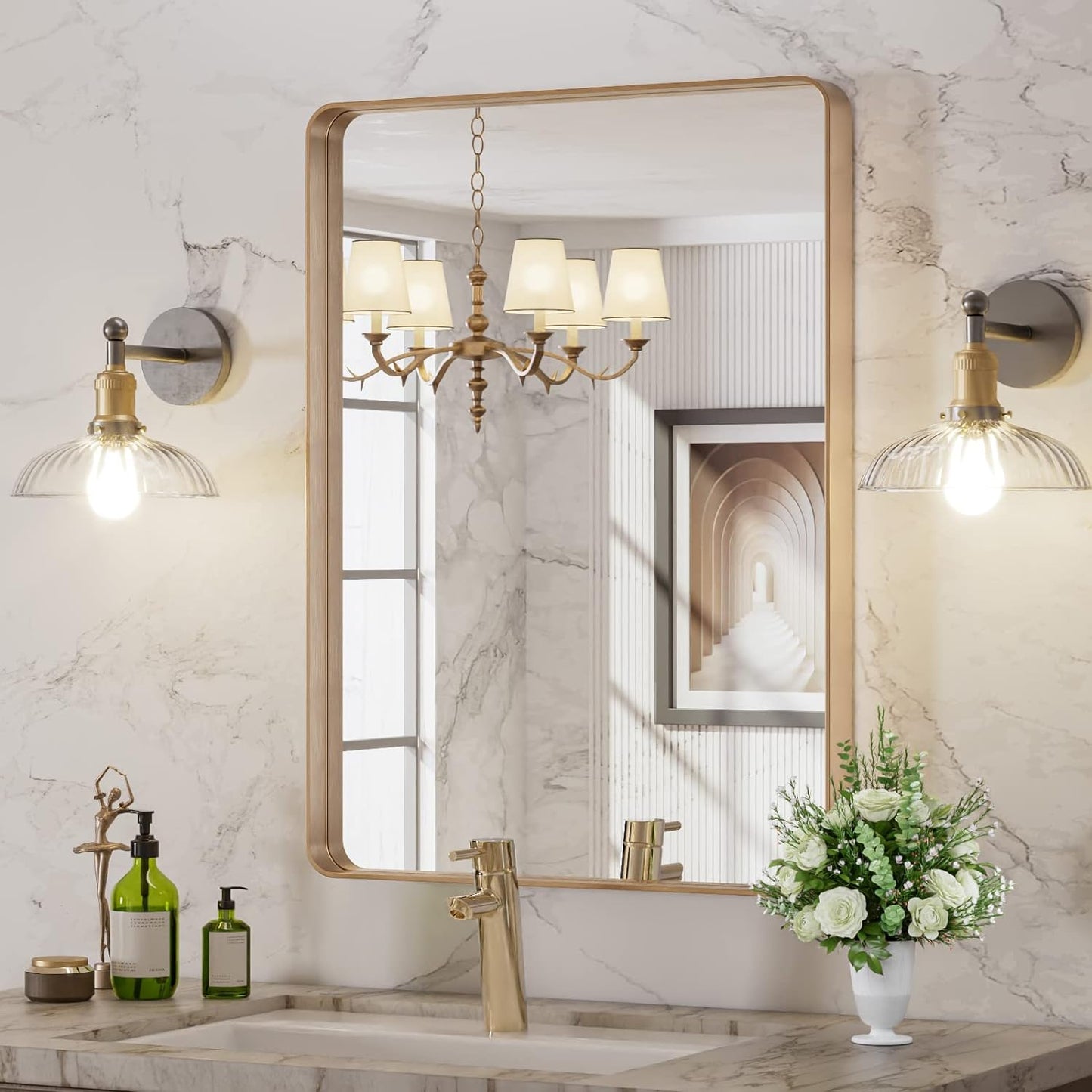 50X30 Inch Black Metal Framed Bathroom Mirror for Wall, Matte Black Bathroom Vanity Mirror Farmhouse, Large Rounded Rectangle Mirror, Anti-Rust, Tempered Glass, Hangs Horizontally or Vertically