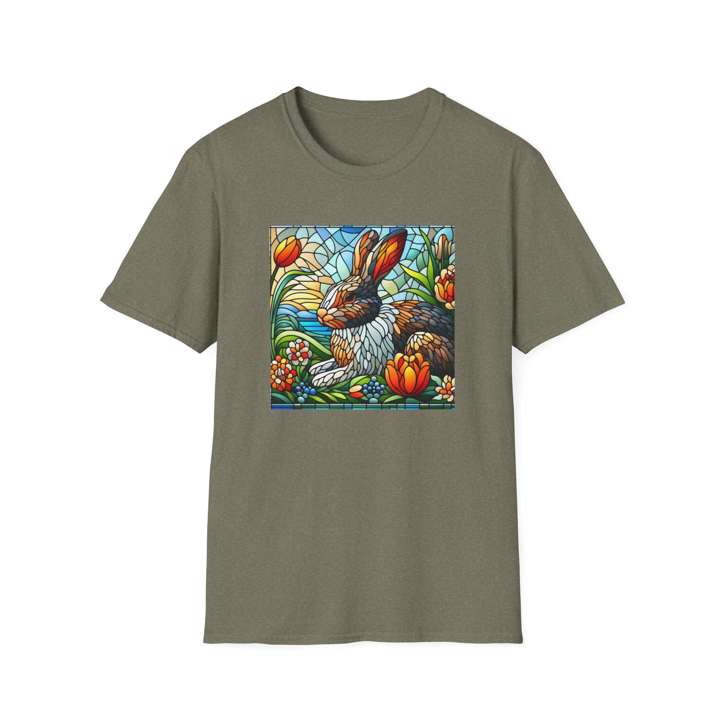 Dutch Rabbit Animal Stained Glass DesignUnisex Softstyle T-Shirt