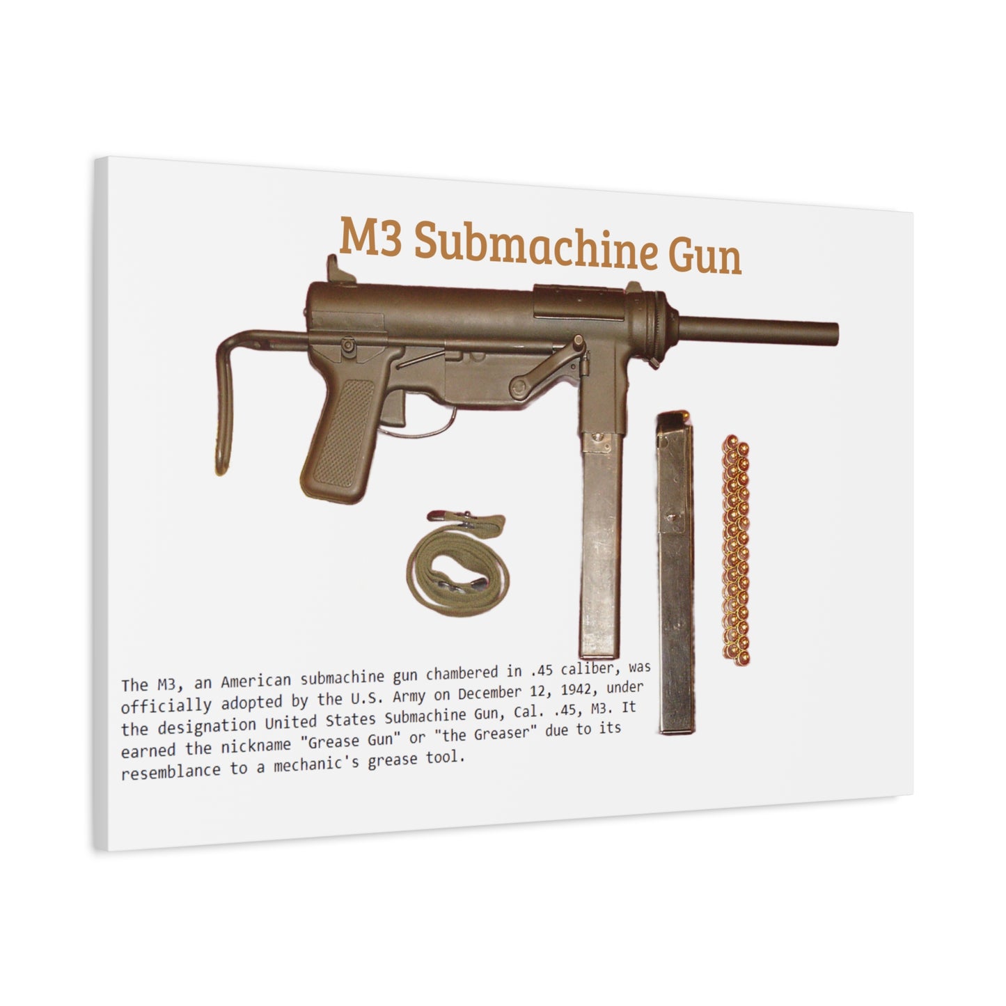 Grease Gun M3 submachine gun Matte Canvas, Stretched, 1.25"