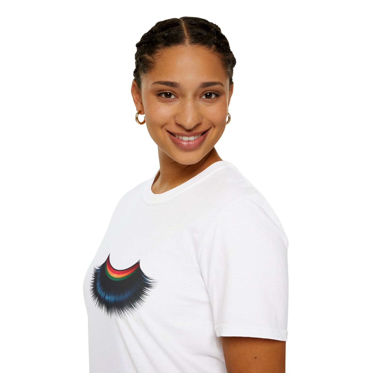 Cheerful Graphic Unisex Softstyle T-Shirt - Whimsical Gucci Inspired Eye Lashe Smile Design