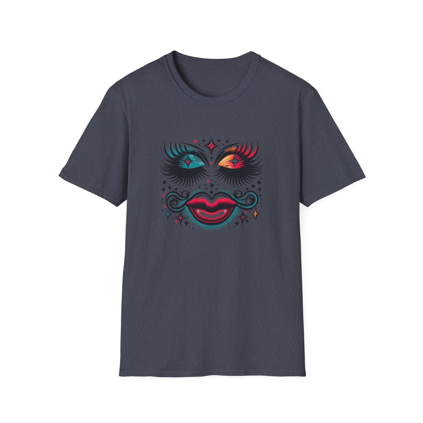 LASHES Vibrant Face Graphic T-Shirt - Unisex Softstyle Tee for Festivals & Celebrations