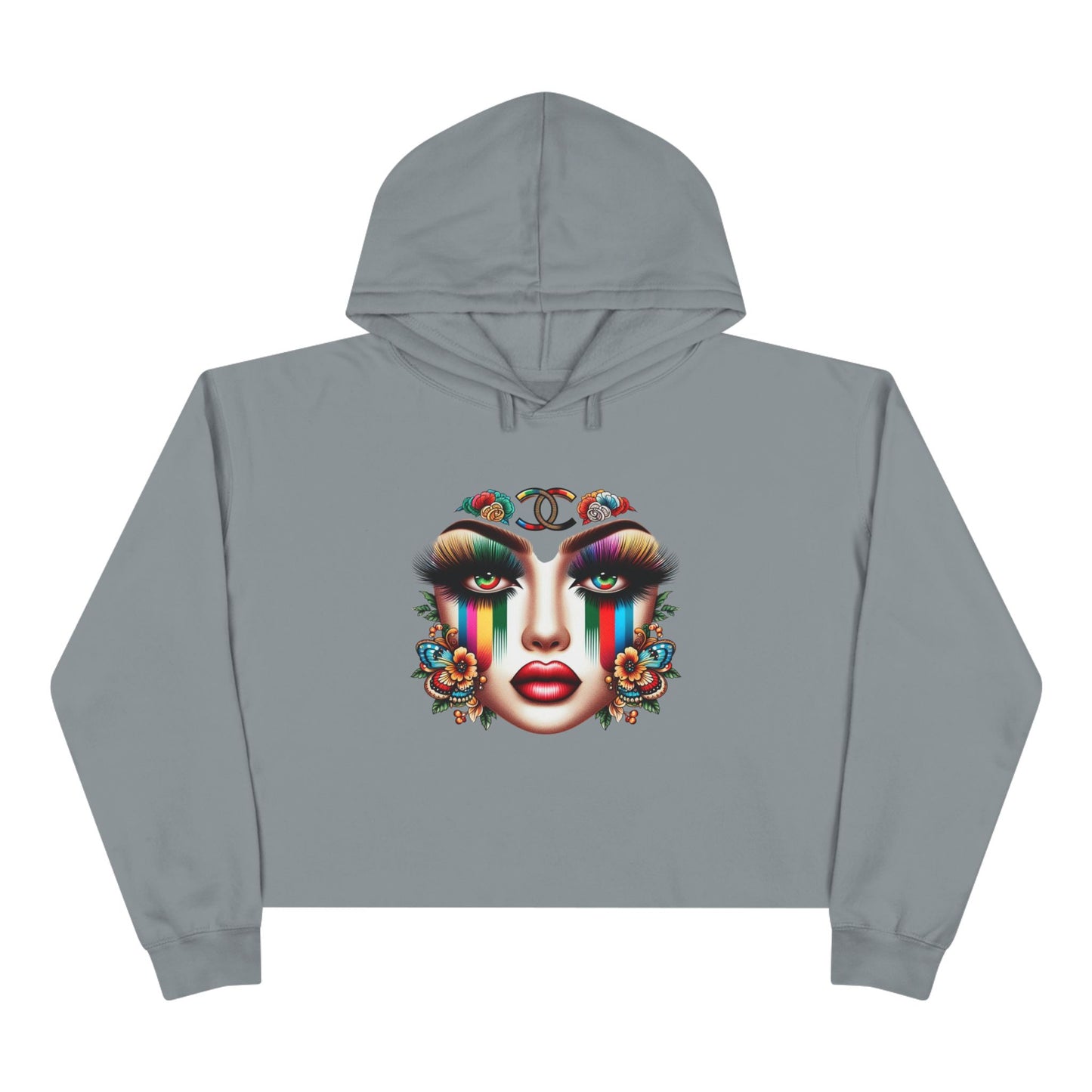 GUCCI Inspired Colorful Floral Face Crop Hoodie - Trendy Streetwear for Self-Expression
