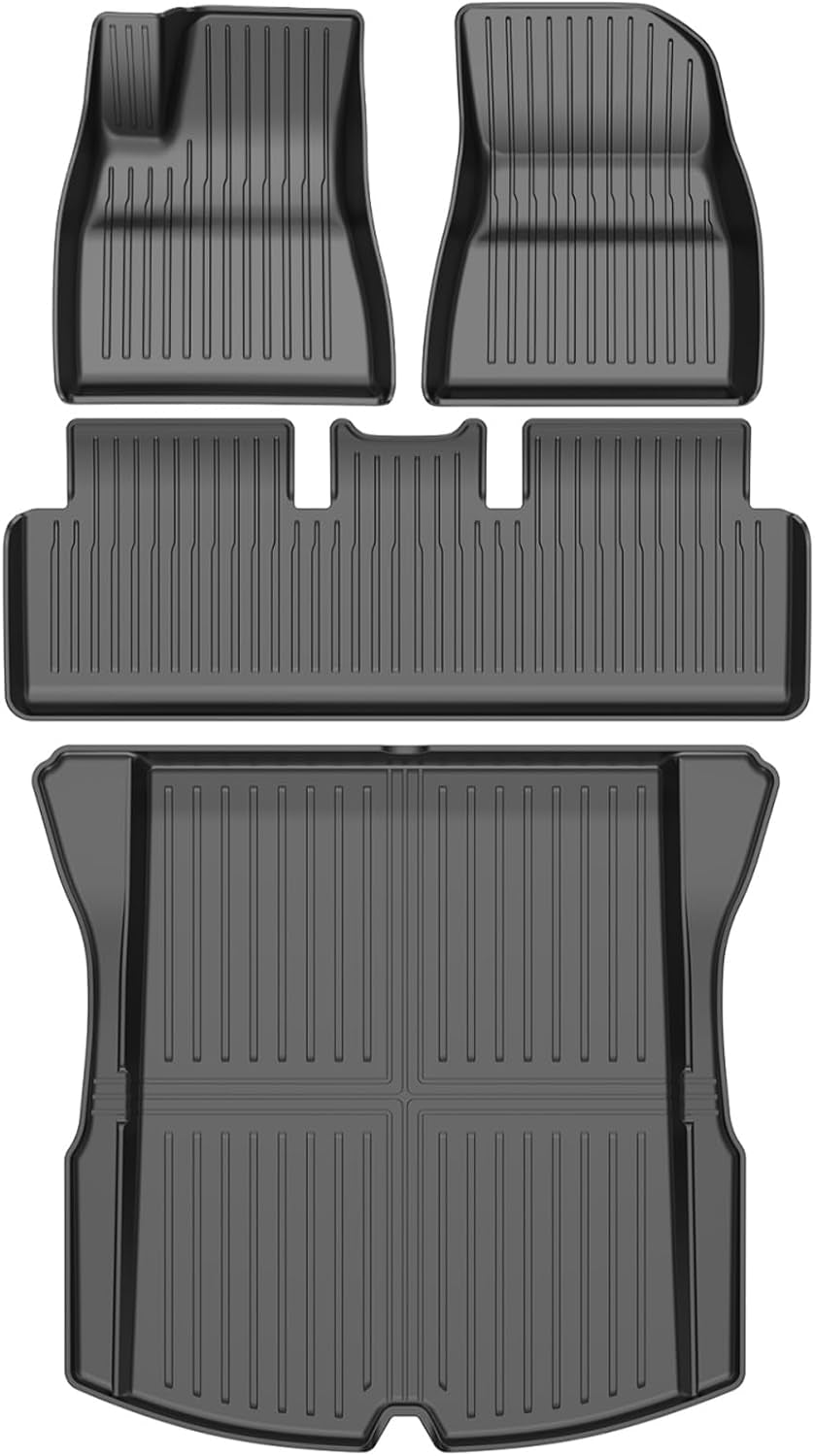 2024 New Version Tesla Model 3 Highland Floor Mats Custom Fit All Weather TPE Cargo Liner Cargo Trunk Accessories,Compatible 2021 2022 Tesla Model 3 (2024 Model 3 Full Floor Mat Kit Set of 6)