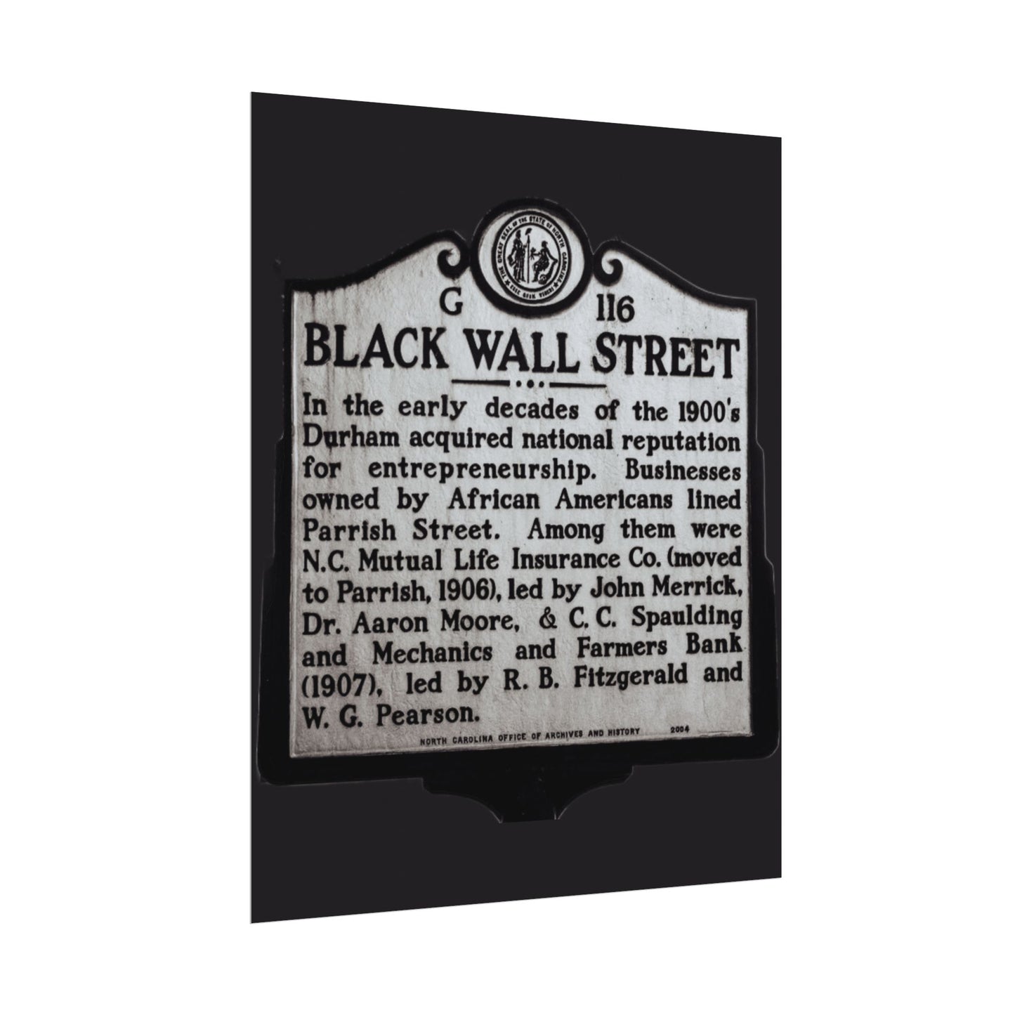 BLACK WALL STREET DURHAM NORTH CAROLINA Rolled Posters