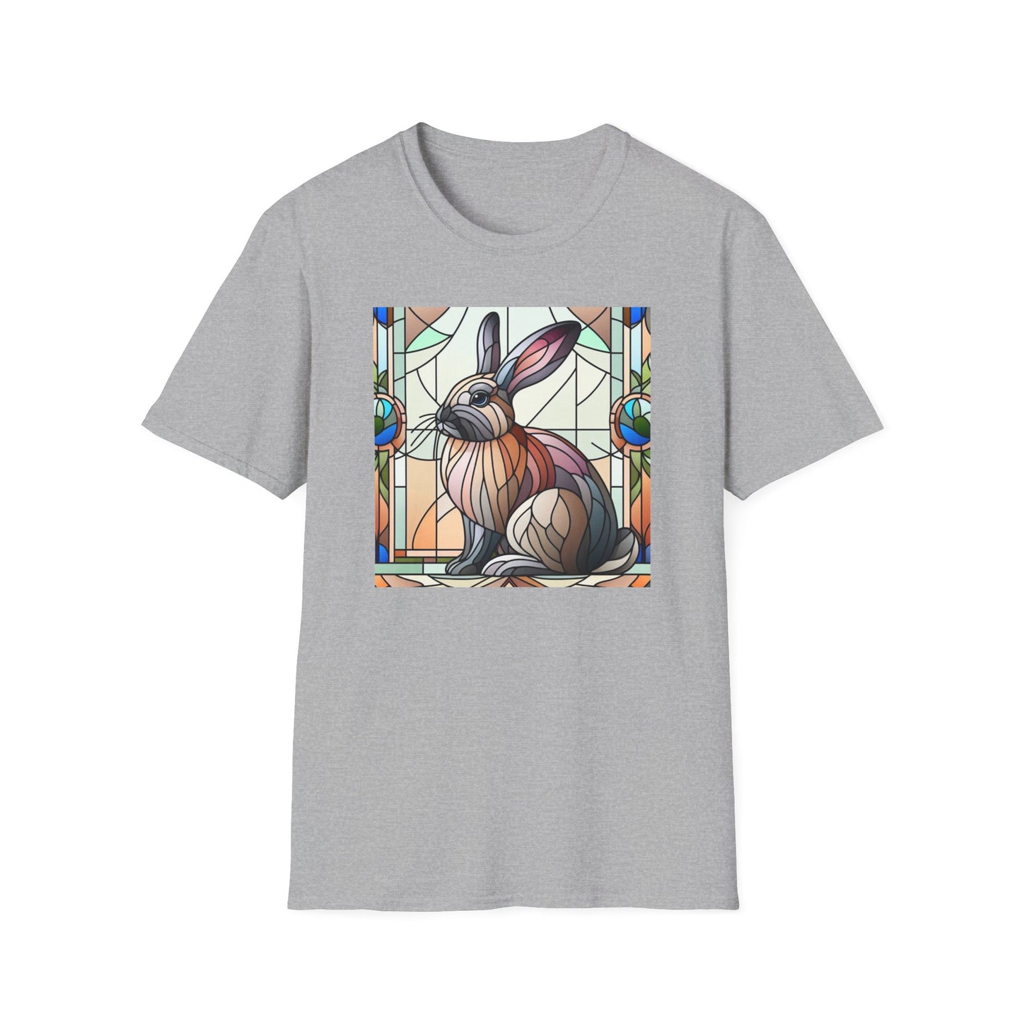 Flemish Giant Rabbit Animal Stained Glass Design Unisex Softstyle T-Shirt
