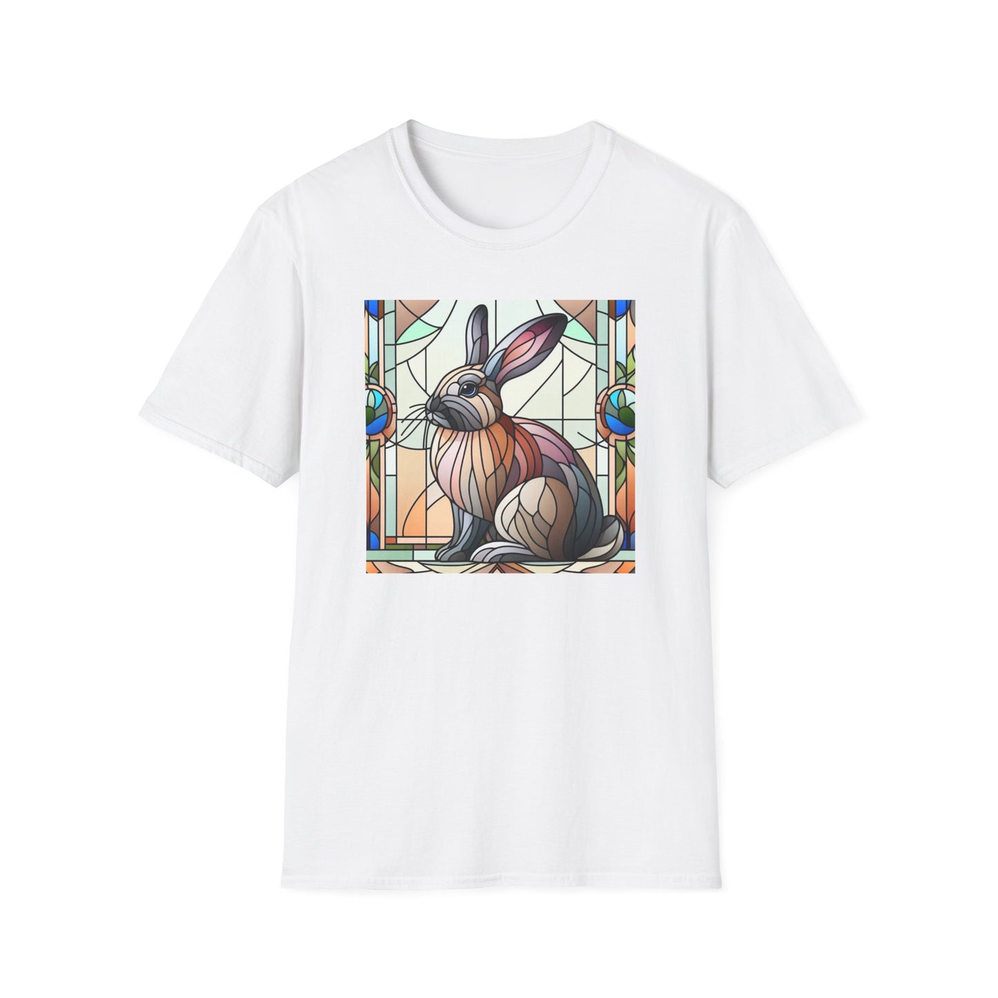Flemish Giant Rabbit Animal Stained Glass Design Unisex Softstyle T-Shirt