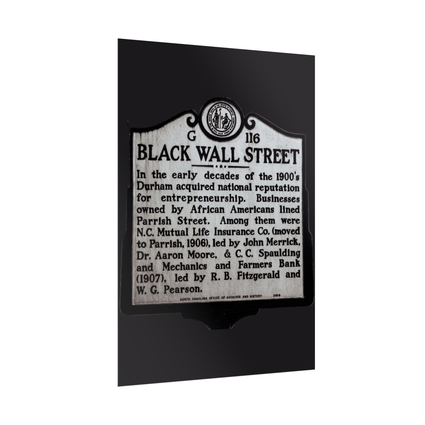 BLACK WALL STREET DURHAM NORTH CAROLINA Rolled Posters