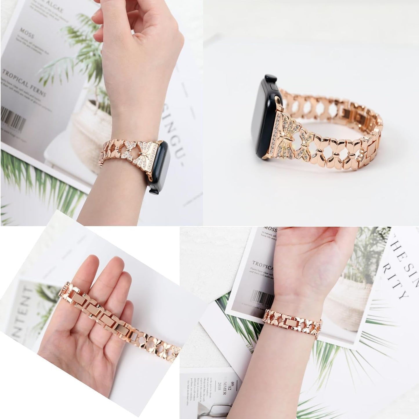 Butterfly Band Compatible with Apple Watch 42Mm 44Mm 45Mm for Women, for Apple Watch Models Ultra2/Se/9/8/7/6/5/4/3/2/1, Rose Gold