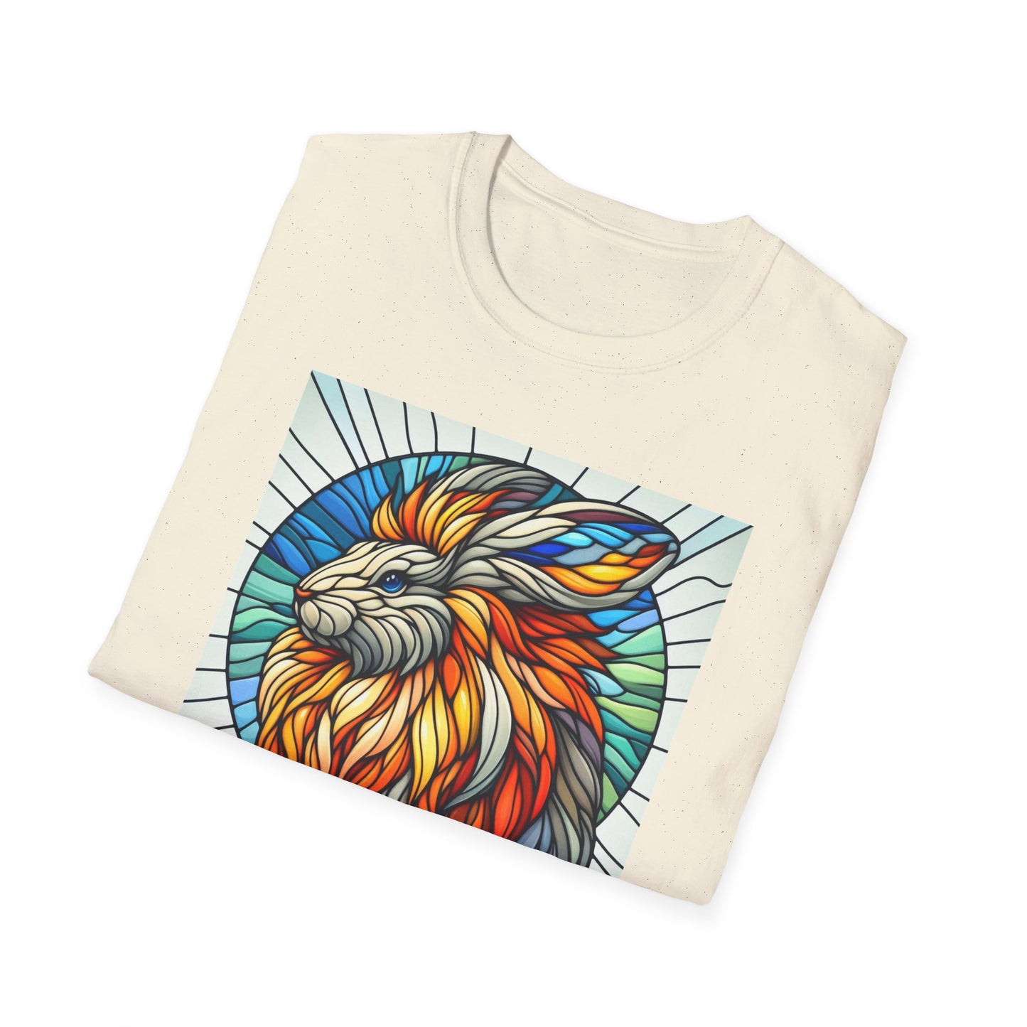 Lionhead Rabbit Animal Stained Glass Design Unisex Softstyle T-Shirt