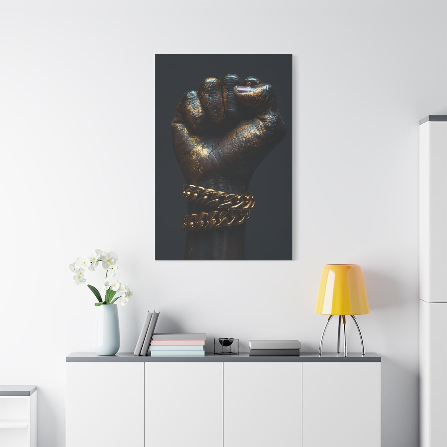 Black And Gold Power Black Man Fist Matte Canvas, Stretched, 1.25"