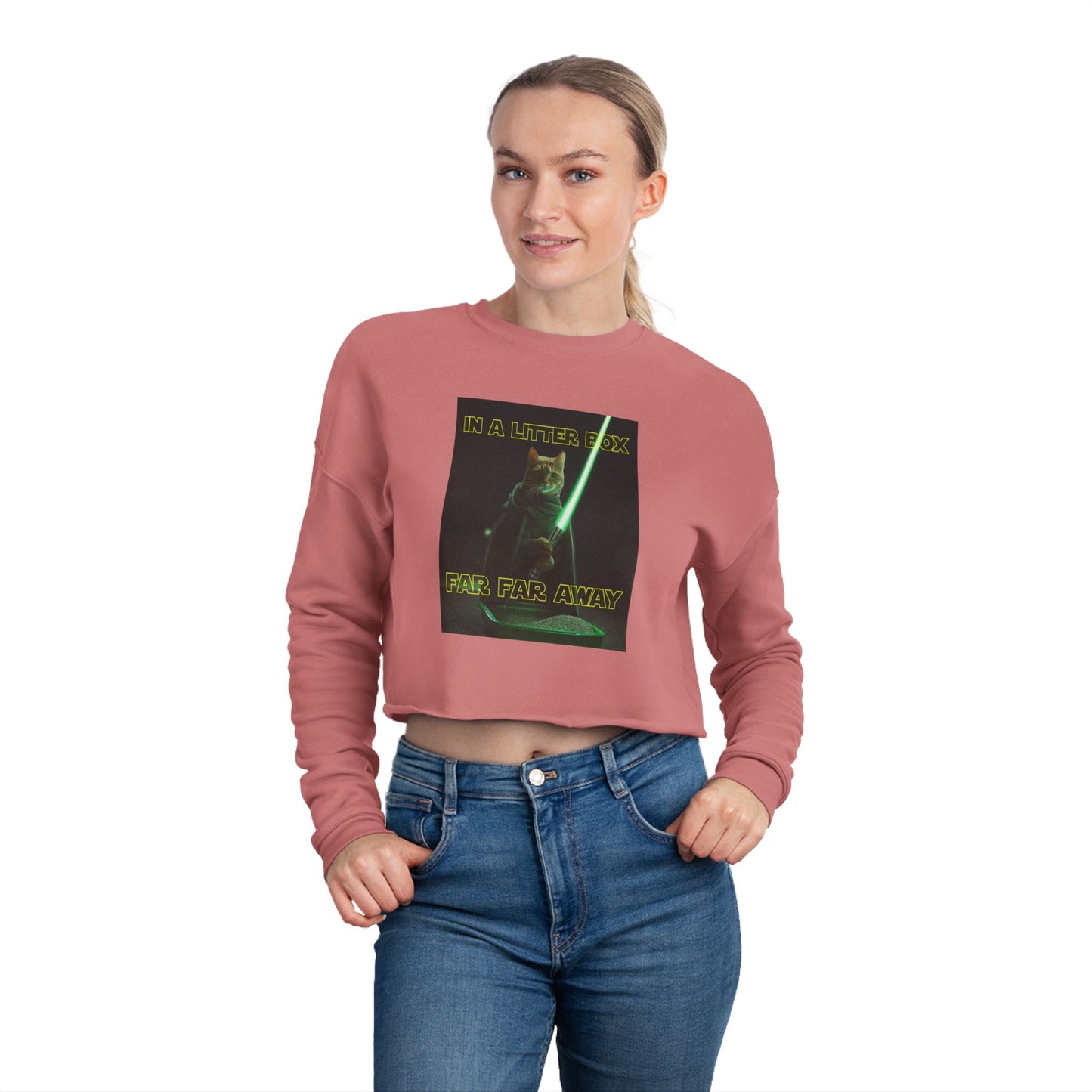 STAR WARS CAT IN A LITTER BOX FAR FAR AWAY Women's Cropped Sweatshirt