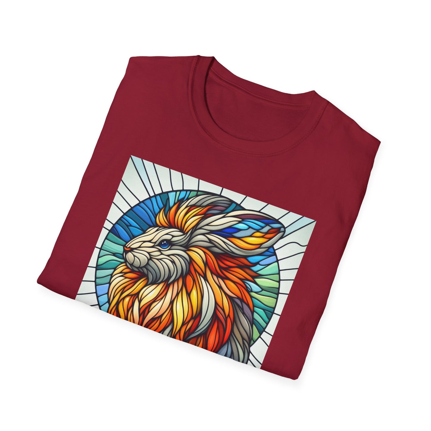 Lionhead Rabbit Animal Stained Glass Design Unisex Softstyle T-Shirt
