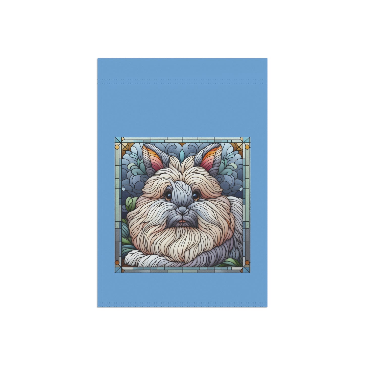 Angora Rabbit Whimsical Cat Garden Flag with Stained Glass Design