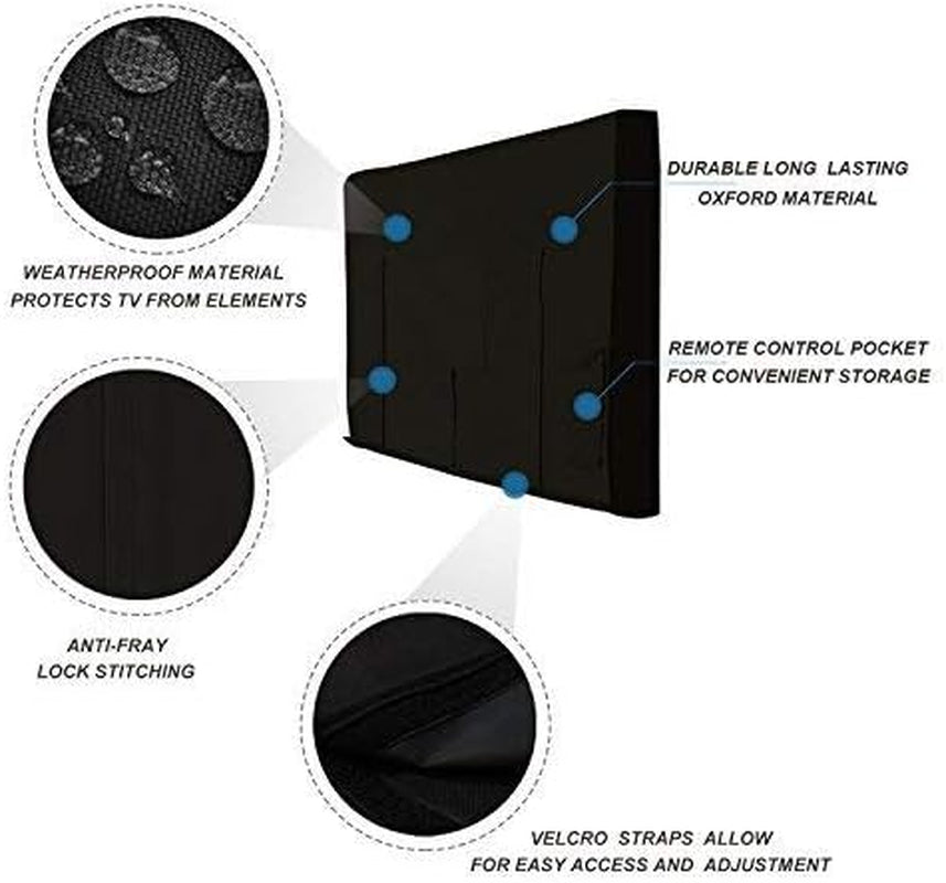 Outdoor Waterproof and Weatherproof TV Cover for 52 to 55 Inch outside Flat Screen TV, Black 600D Thick Fabric TV Screen Protector with Bottom Cover