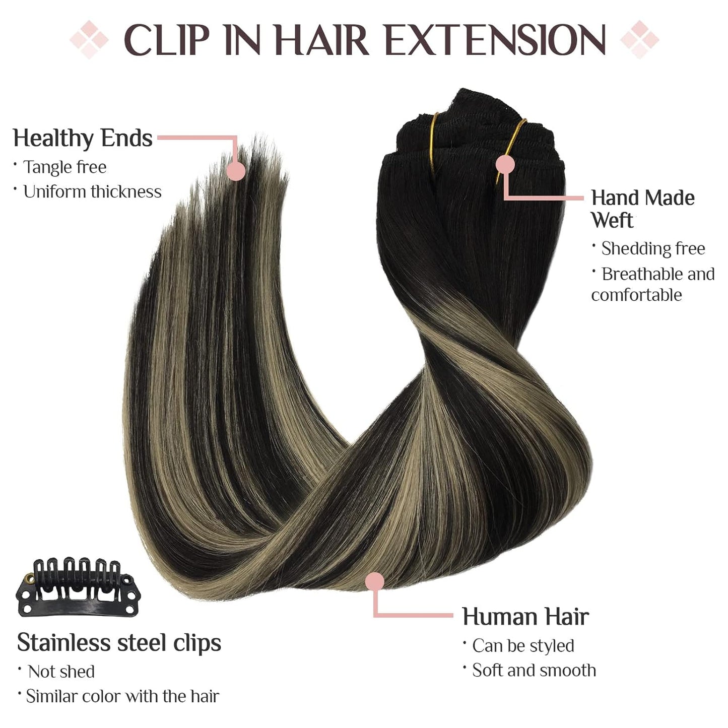 Hair Extensions Clip in Human Hair, 7 Pcs Balayage Natural Black to Light Blonde Hair Extensions, 80G 12 Inch Real Hair Extensions Clip in Human Hair Natural Straight Hair Extensions