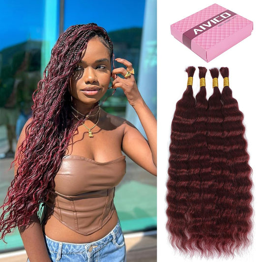 Super Wave Bulk Human Hair 100% Unprocessed Brazilian Virgin Human Hair Extensions Bundles for Braiding Hair Wet and Wave Micro Human Hair(1Pack-4Pcs, 18Inch #99J)