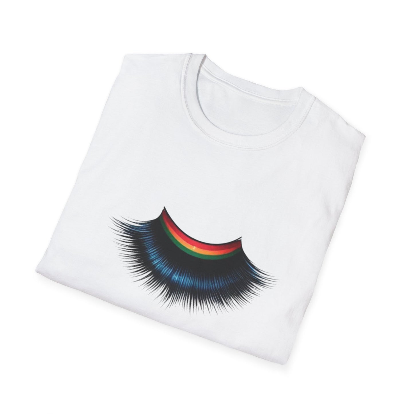 Cheerful Graphic Unisex Softstyle T-Shirt - Whimsical Gucci Inspired Eye Lashe Smile Design