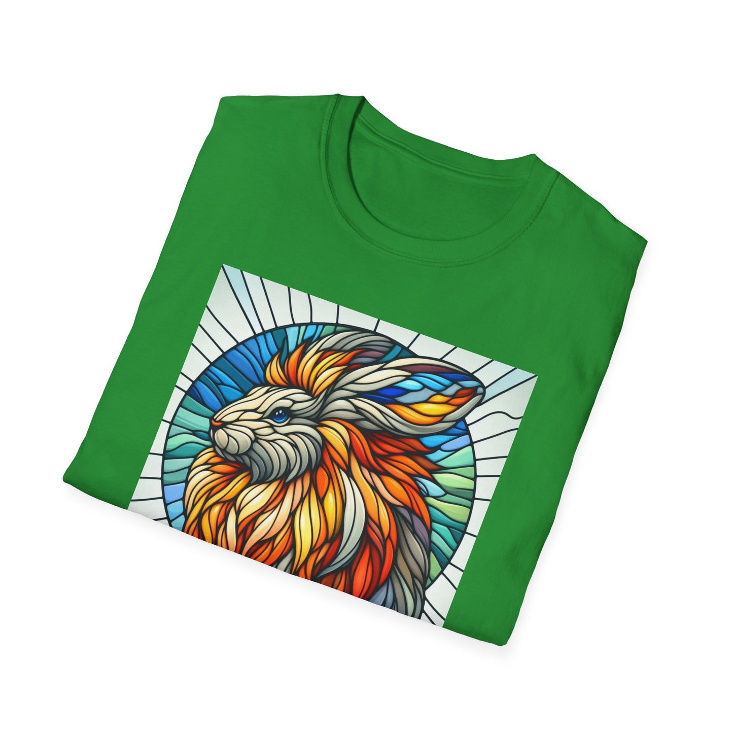 Lionhead Rabbit Animal Stained Glass Design Unisex Softstyle T-Shirt