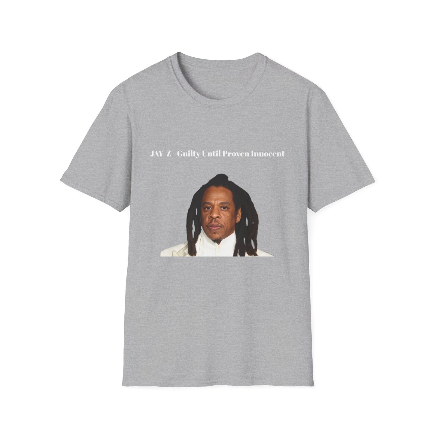 The JAY-Z "Guilty Until Proven Innocent" Unisex Softstyle T-Shirt is a stylish and comfortable graphic tee