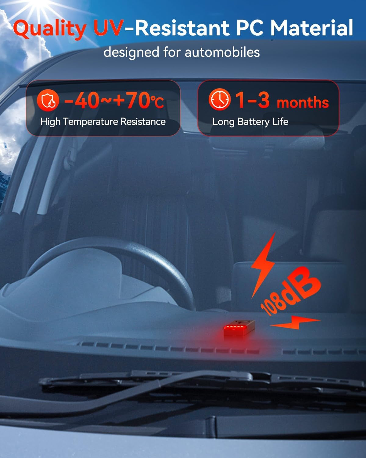 Car Anti-Theft Vibration Alarm,  108Db Car Vibration Sound & Light Alarm, Wireless Remote Vibration Sensor Car Alarm Vehicle Security Alarm System Automotive Warning Interior Safety Red Light