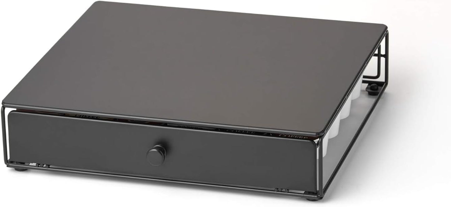 Nifty Coffee Pod Drawer – Compatible with K-Cups, 36 Pod Pack Holder, Non-Rolling, Compact under Coffee Pot Storage Sliding Drawer, Home Kitchen Counter Organizer, Black