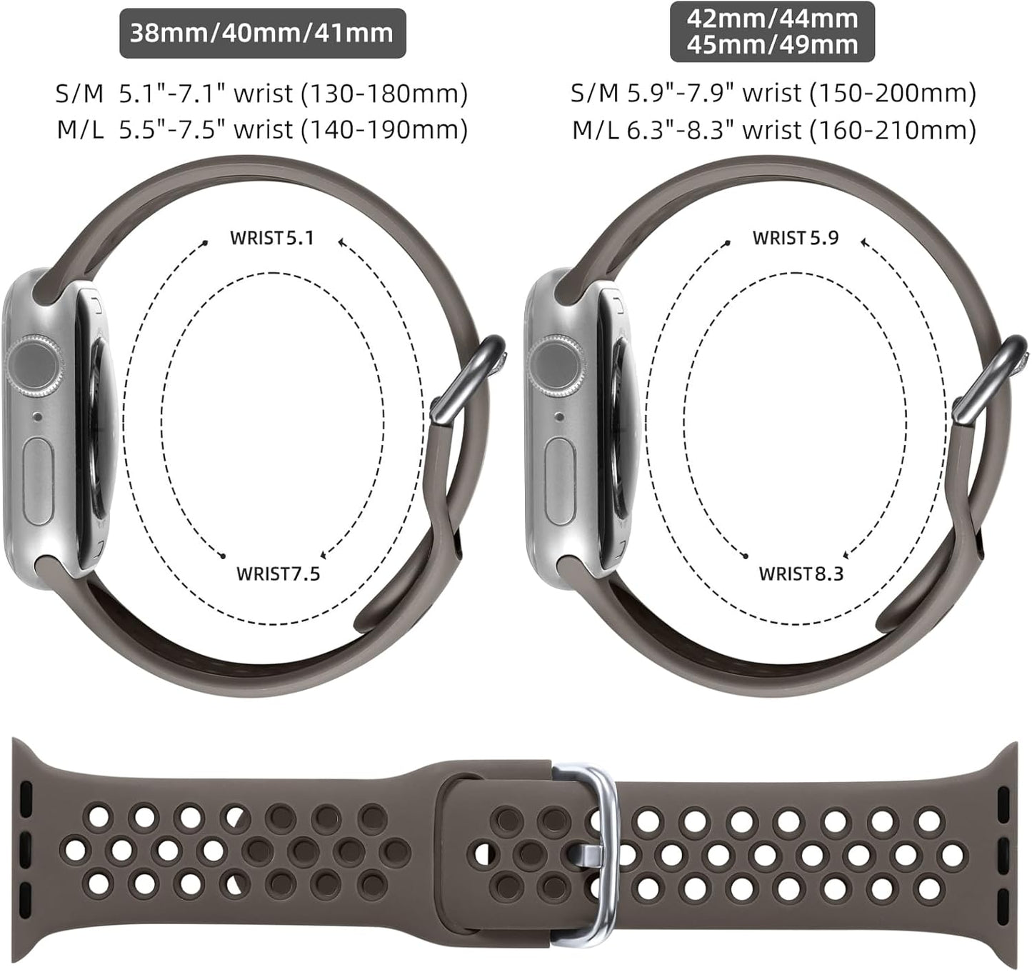 Sport Band Compatible with Apple Watch 38Mm 40Mm 41Mm 42Mm 44Mm 45Mm 46Mm 49Mm for Women Men, Breathable Soft Silicone Replacement Strap for Iwatch Ultra 2/ Ultra SE Series 10 9 8 7 6 5 4 3 2 1