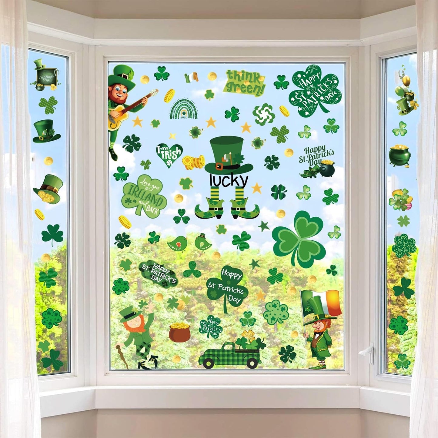 St Patricks Day Decorations Window Clings 10 Sheet for Glass Windows Shamrock Window Clings Stickers