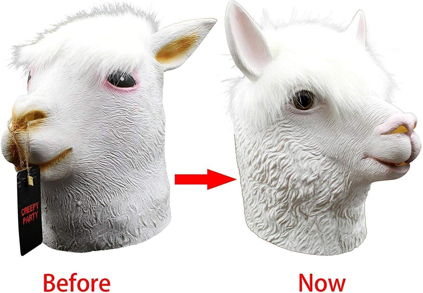 Animal Mask Costume Novelty Halloween Costume Party Latex Animal Head Mask Alpaca Mask White (Llama)