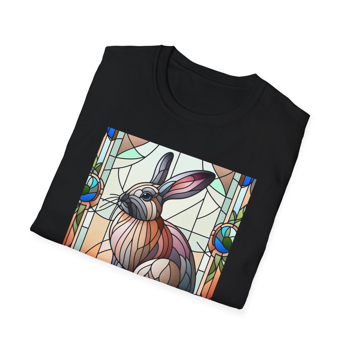 Flemish Giant Rabbit Animal Stained Glass Design Unisex Softstyle T-Shirt