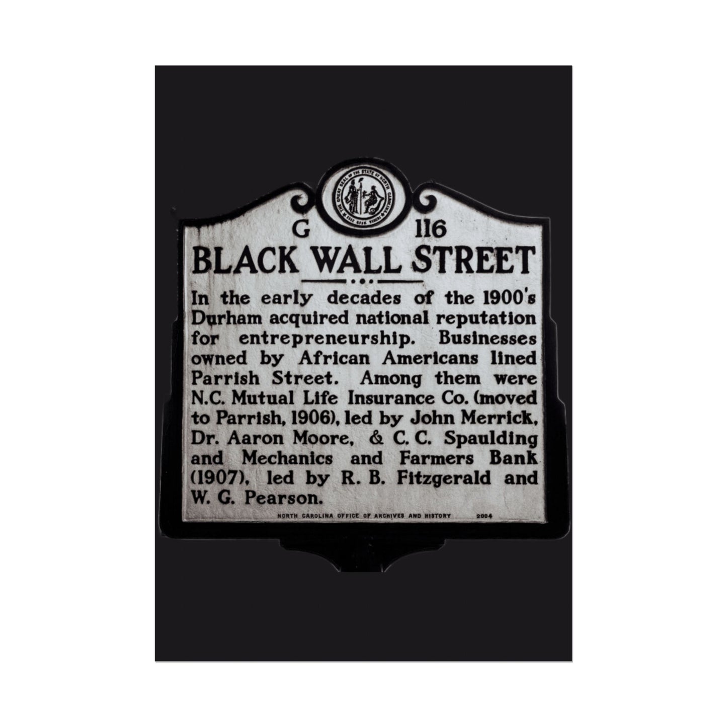 BLACK WALL STREET DURHAM NORTH CAROLINA Rolled Posters