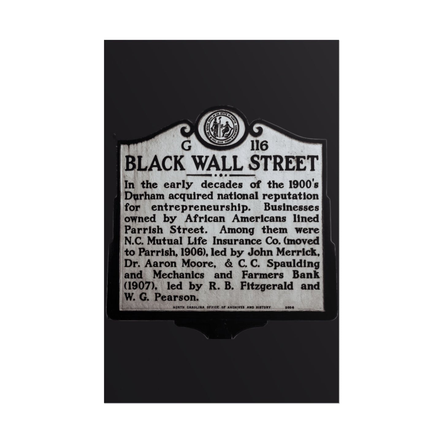 BLACK WALL STREET DURHAM NORTH CAROLINA Rolled Posters