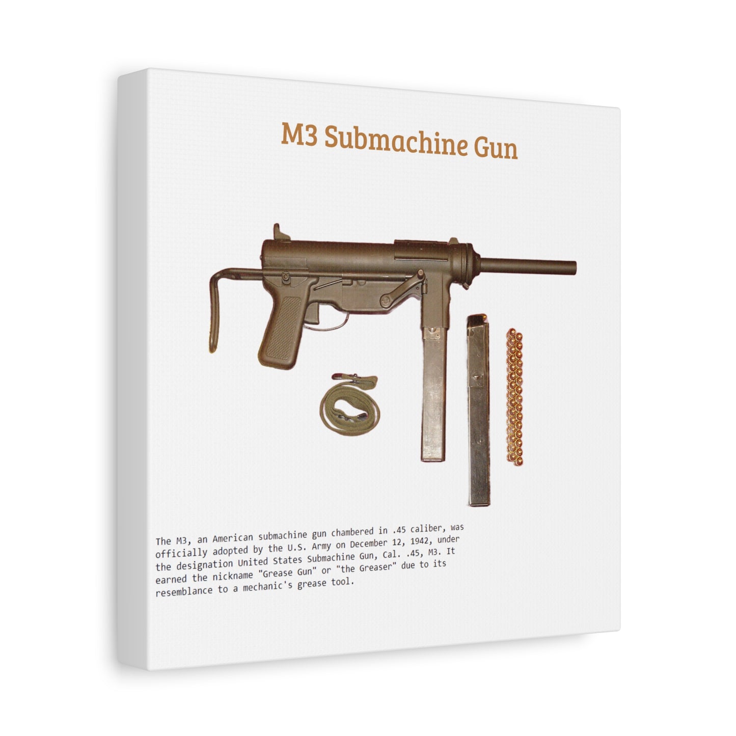 Grease Gun M3 submachine gun Matte Canvas, Stretched, 1.25"