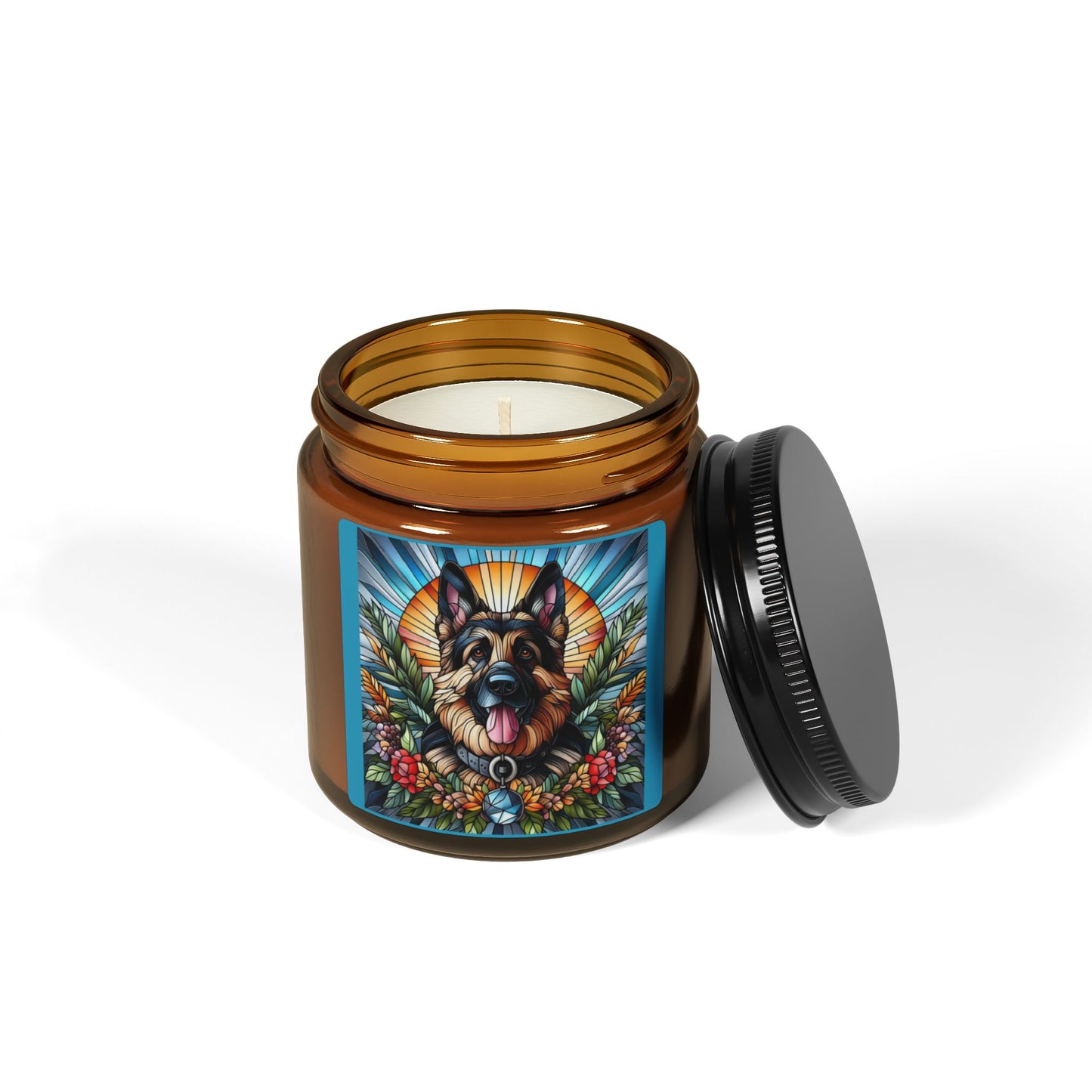 German Shepherd Scented Soy Candle (Multi-Size, Amber Jar)