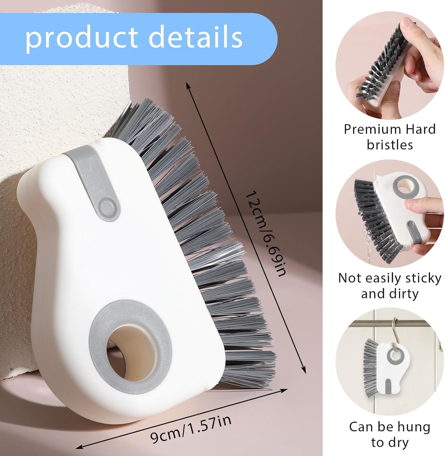 2PCS 2 in 1 Groove Cleaning Brush Window Track Cleaning Tools Hard Bristle Crevice Cleaning Brush Grout Grip Brush Kitchen Utensils for Door Track Window Sill Seal Household Small Stiff