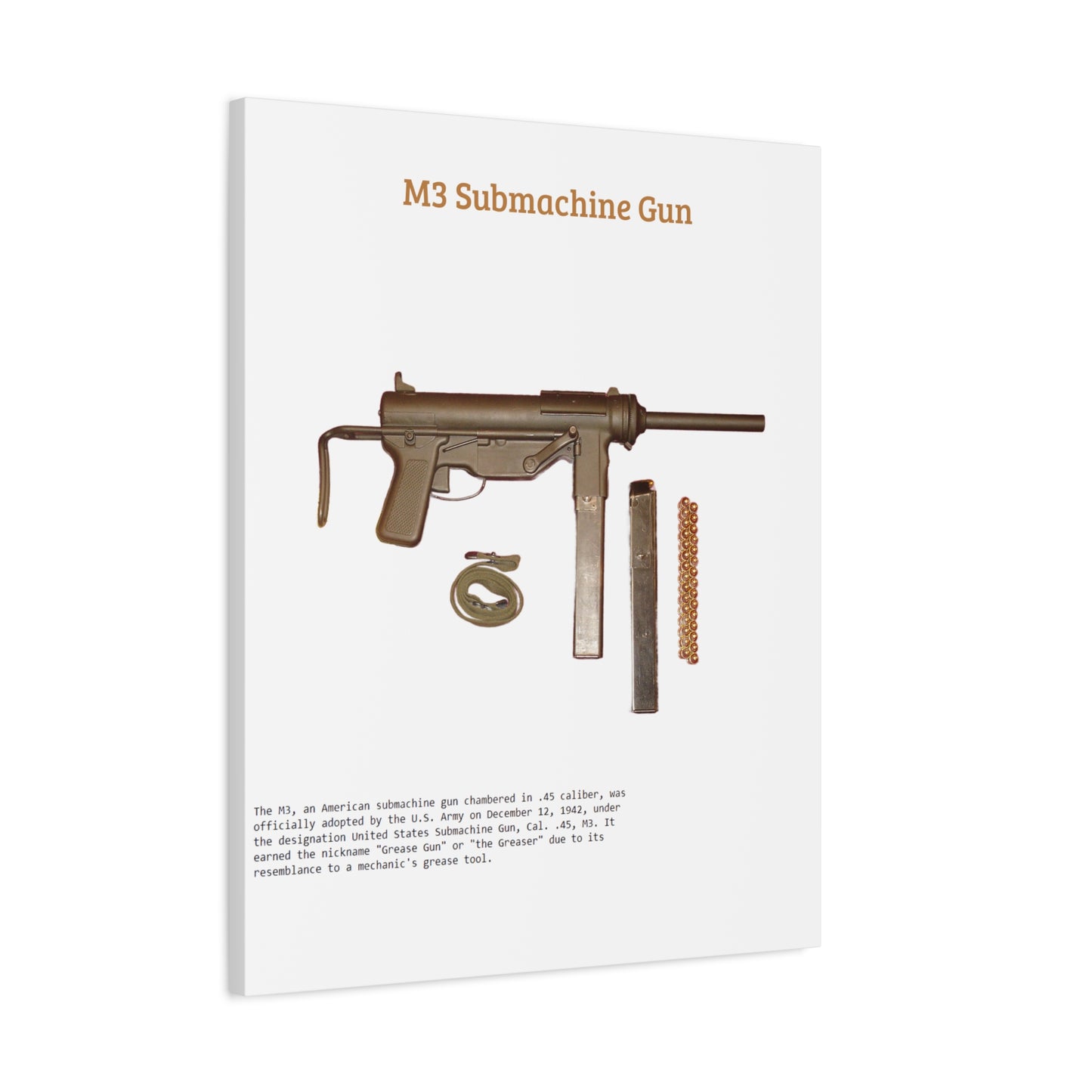 Grease Gun M3 submachine gun Matte Canvas, Stretched, 1.25"