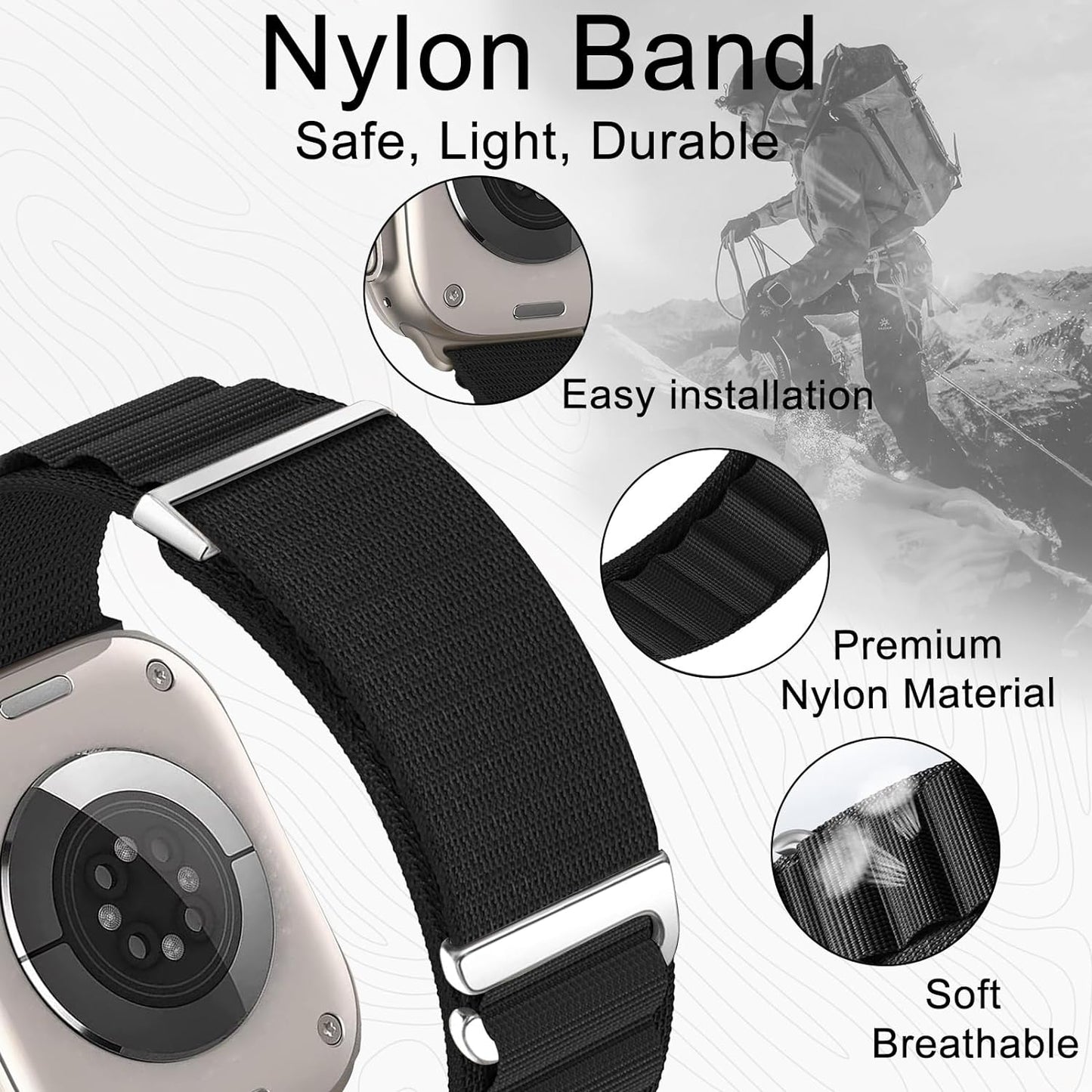 Alpine Loop Nylon Band - Compatible with Apple Watch Ultra 2/Ultra Band 49Mm 45Mm 44Mm 42Mm for Men Women, Adjustable with Metal C-Hook Strap for Iwatch Ultra 2, Iwatch Ultra Series SE 9/8/7/6/5/4/3
