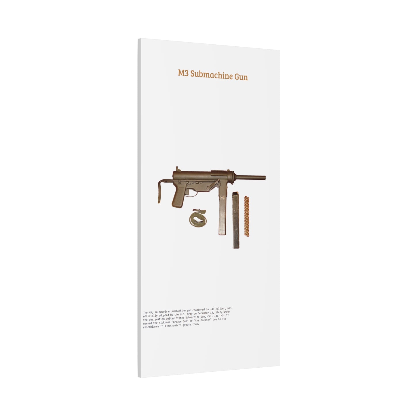 Grease Gun M3 submachine gun Matte Canvas, Stretched, 1.25"