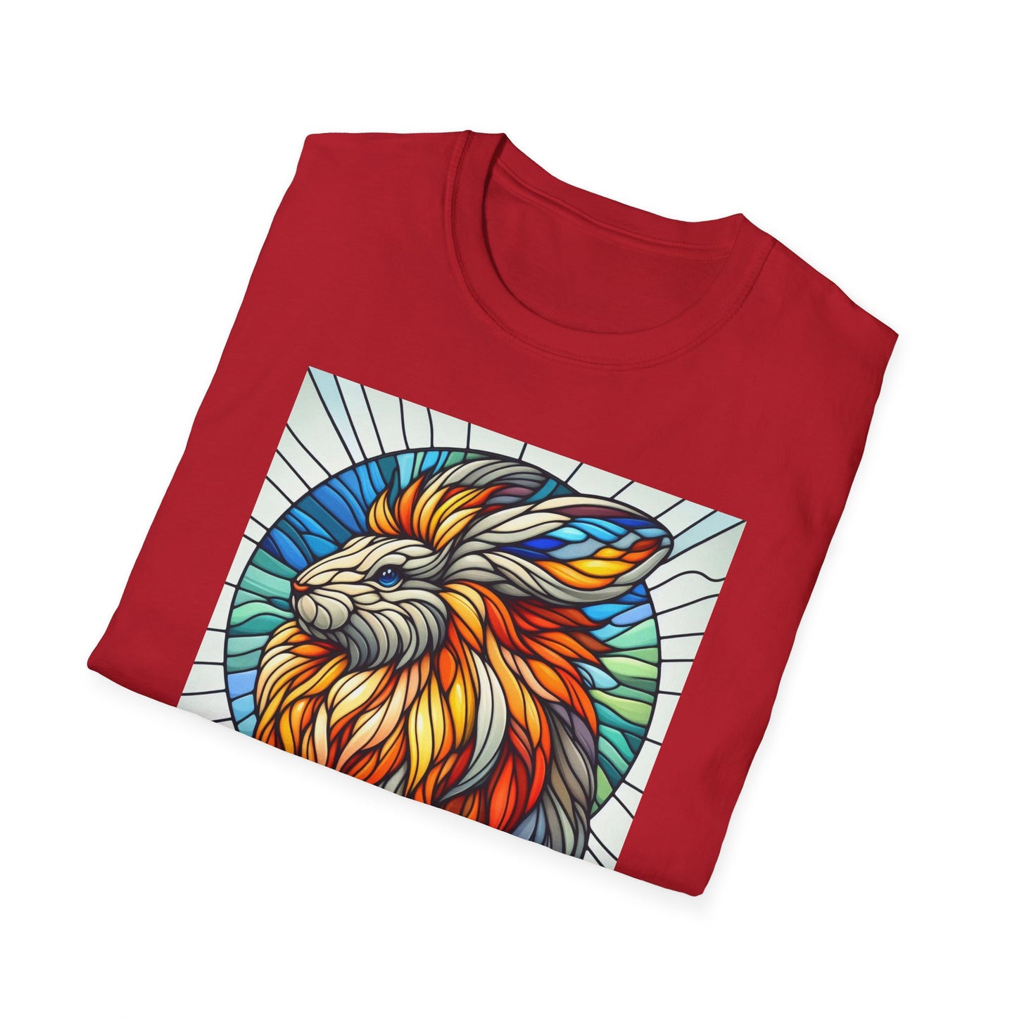Lionhead Rabbit Animal Stained Glass Design Unisex Softstyle T-Shirt
