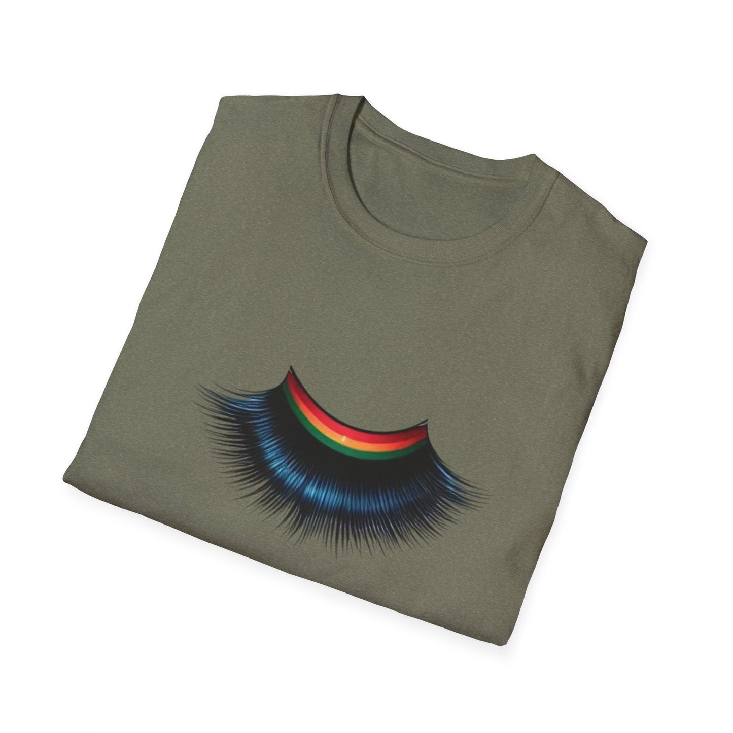 Cheerful Graphic Unisex Softstyle T-Shirt - Whimsical Gucci Inspired Eye Lashe Smile Design