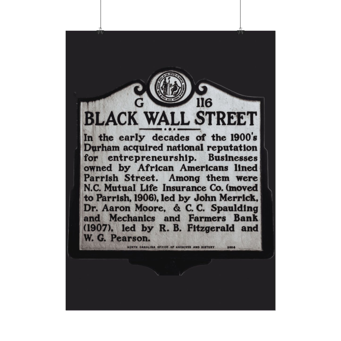 BLACK WALL STREET DURHAM NORTH CAROLINA Rolled Posters