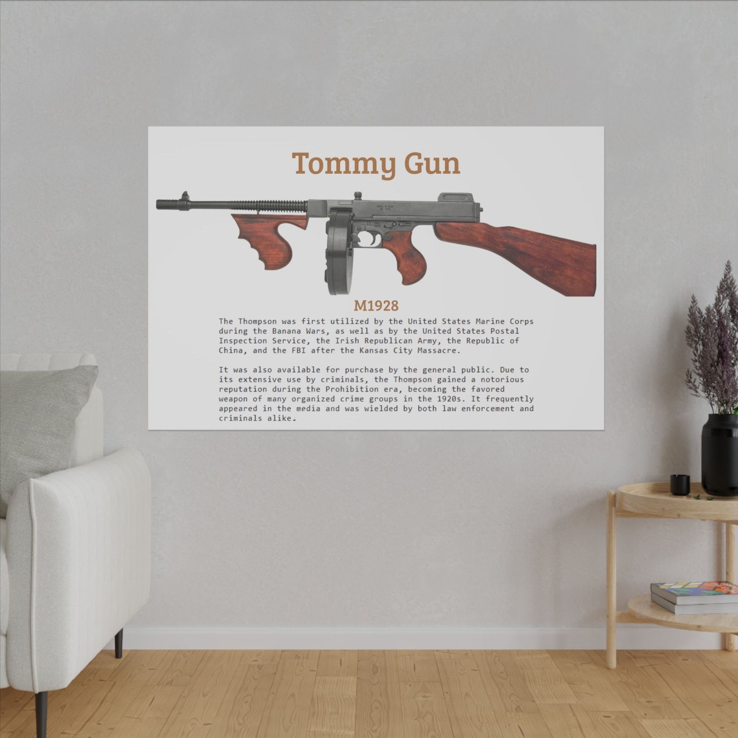 Thompson submachine gun TOMMY GUN M1928 Matte Canvas, Stretched, 0.75" (Multi-Size)