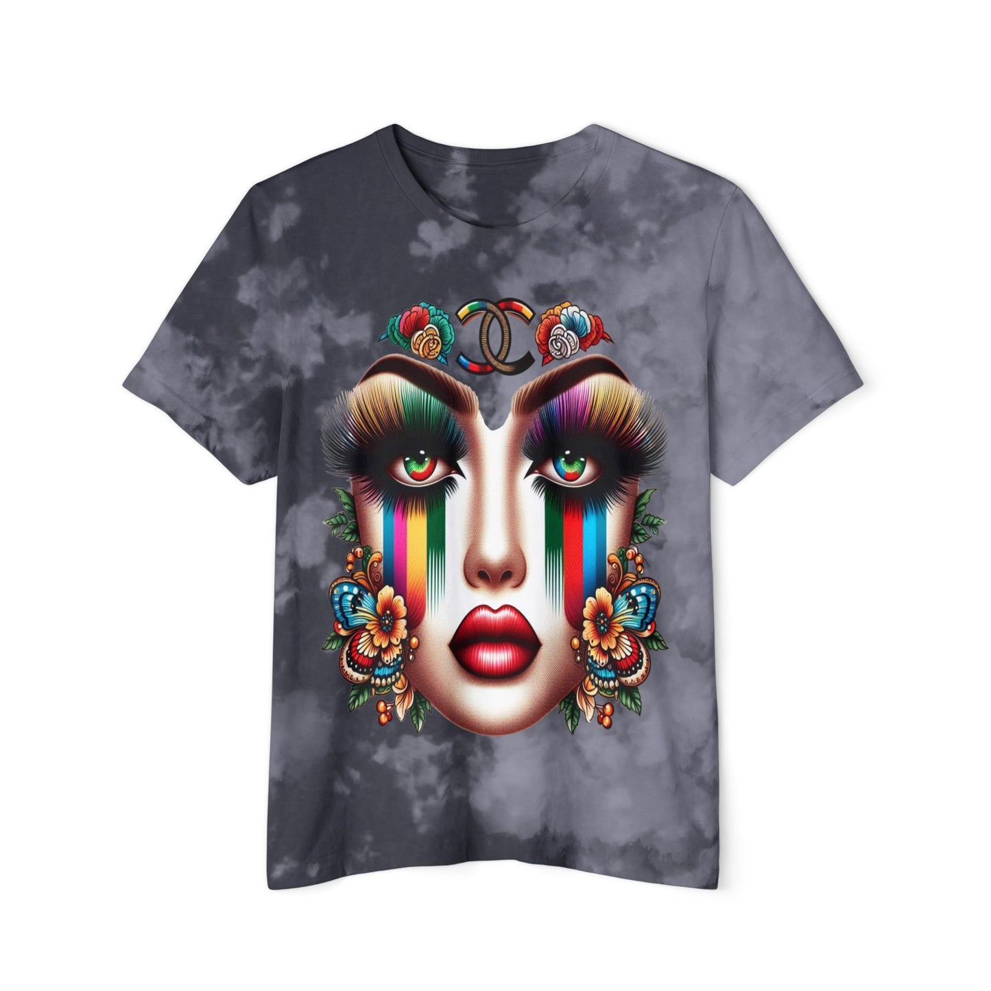 Vibrant Graphic Women's Baby Tee - Colorful Floral Face Design