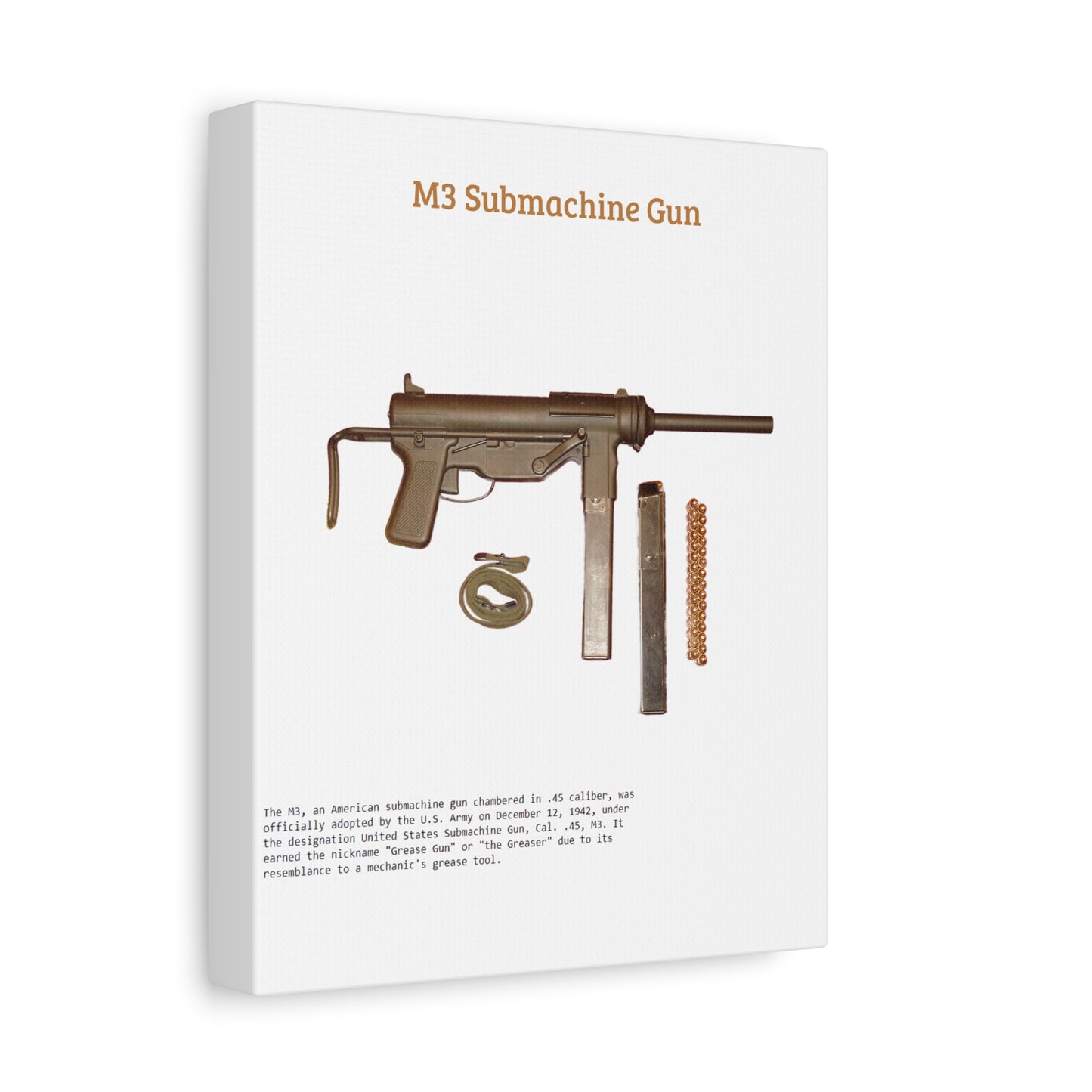 Grease Gun M3 submachine gun Matte Canvas, Stretched, 1.25"