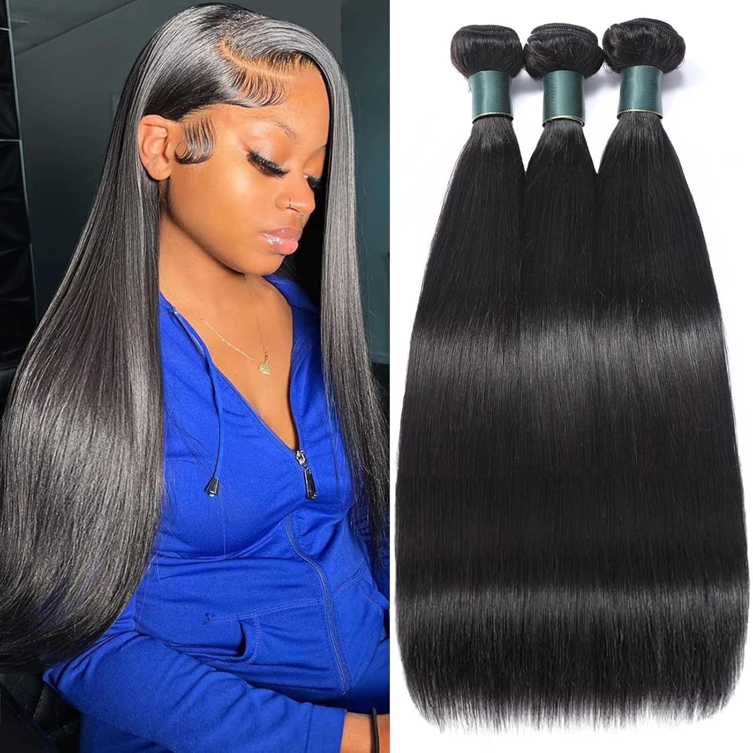 Brazilian Straight Bundles Human Hair 16 18 20 Inch 12A 100% Unprocessed Virgin Human Hair Weave 3 Bundles Deal Natural Black Color (Natural Balck 3 Bundles, 16 18 20)